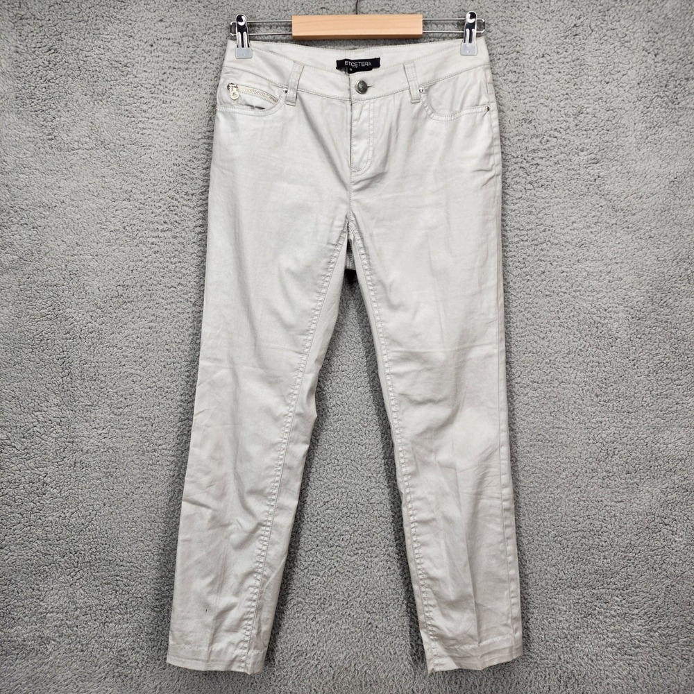 Etcetera Womens Metallic Silver Slim Straight Leg Pants Size 0 Cotton Stretch